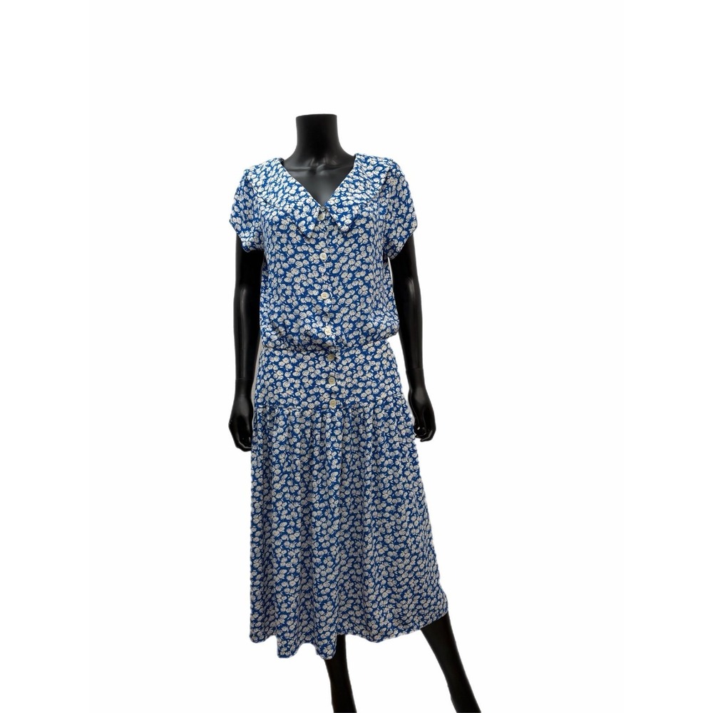 Vintage Maggy London by Jeannene Booher Blue Floral Midi Dress Size‎ 14